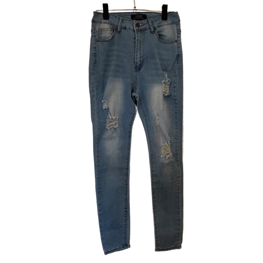 Super Adorable Woman’s LA Girl Blue Distressed Denim Jeans Size 5 Skinny